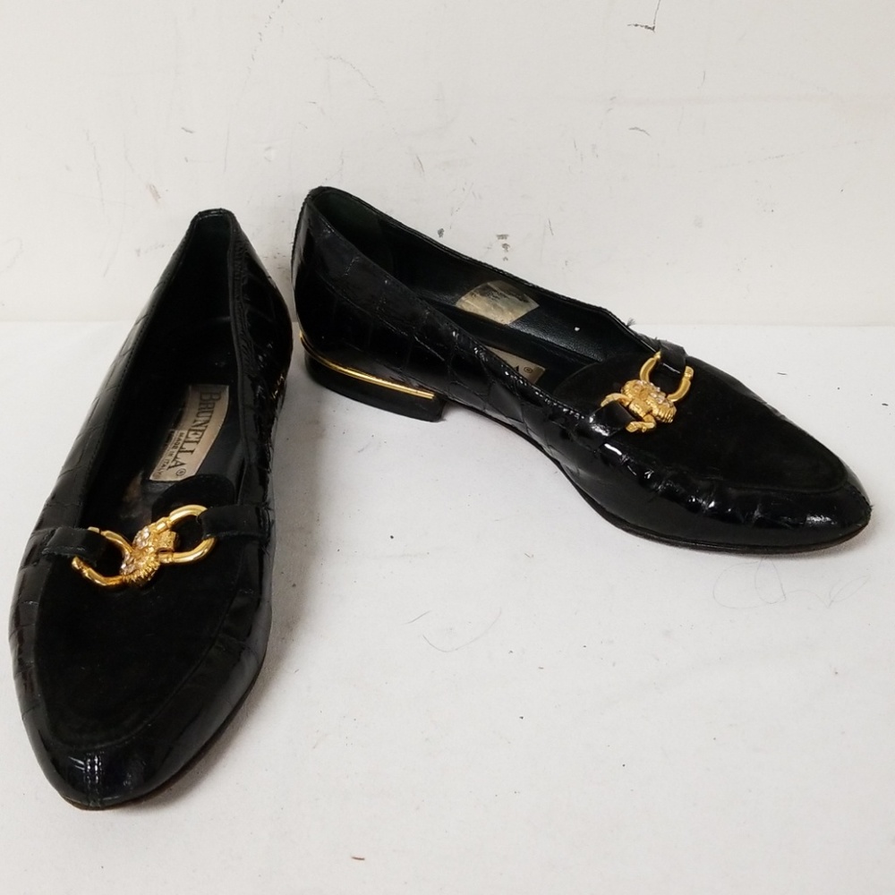 Brunella Black Crocodile Slip On Loafers Shoes 37